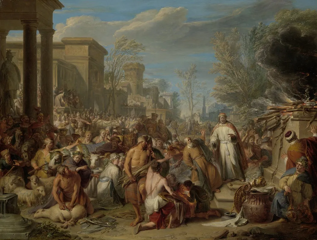 Jeroboam Sacrificing To The Idols Wall Art by Jacques Ignatius de Roore - High-Resolution Digital Print
