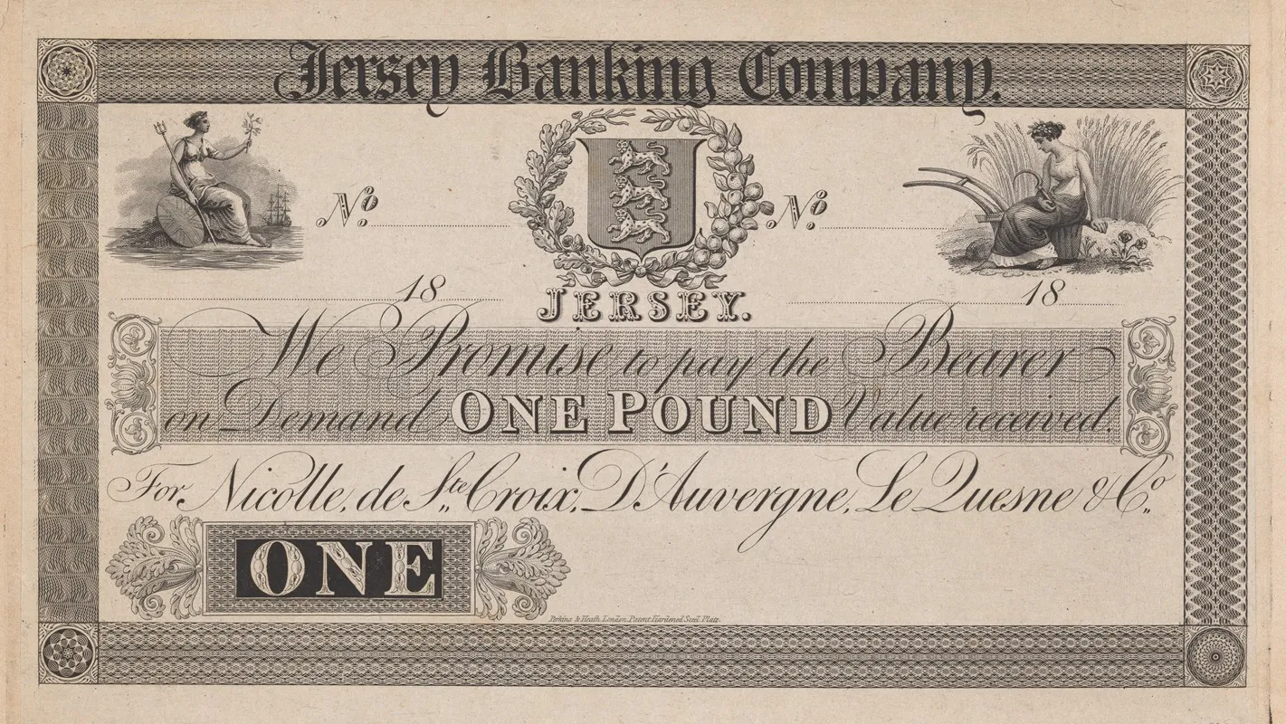 Jersey Banking Company One Pound Note Wall Art by Perkins &amp; Heath - High-Resolution Digital Print