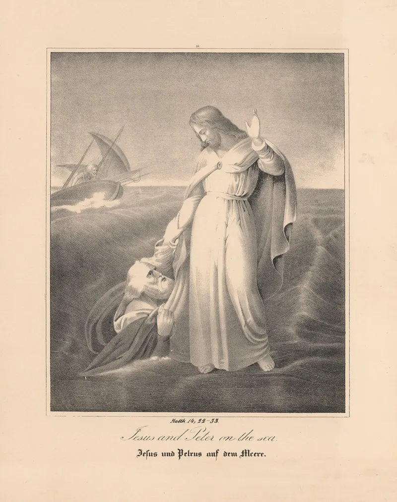 Jesus And Peter On The Sea Wall Art by Johann Baptist Sonderland - High-Resolution Digital Print