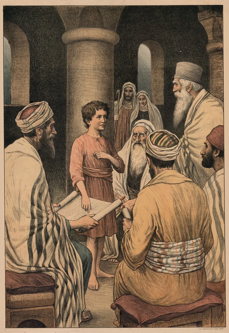 Jesus At Age 12 In The Temple 6 Wall Art by Poul Steffensen - High-Resolution Digital Print