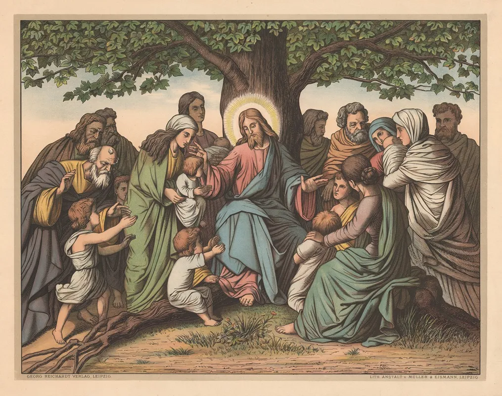 Jesus Blesses The Little Children 3 Wall Art by Lith. Anstalt v. Müller & Eismann - High-Resolution Digital Print