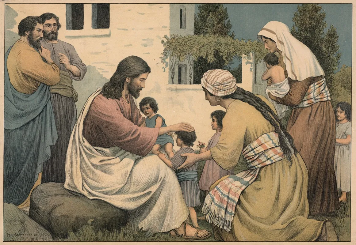 Jesus Blesses The Little Children 4 Wall Art by Poul Steffensen - High-Resolution Digital Print