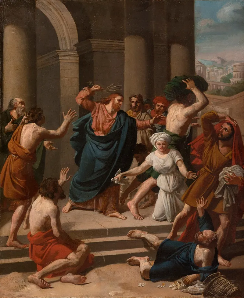 Jesus Chassant Les Marchands Du Temple Wall Art by Pierre Poisson III - High-Resolution Digital Print