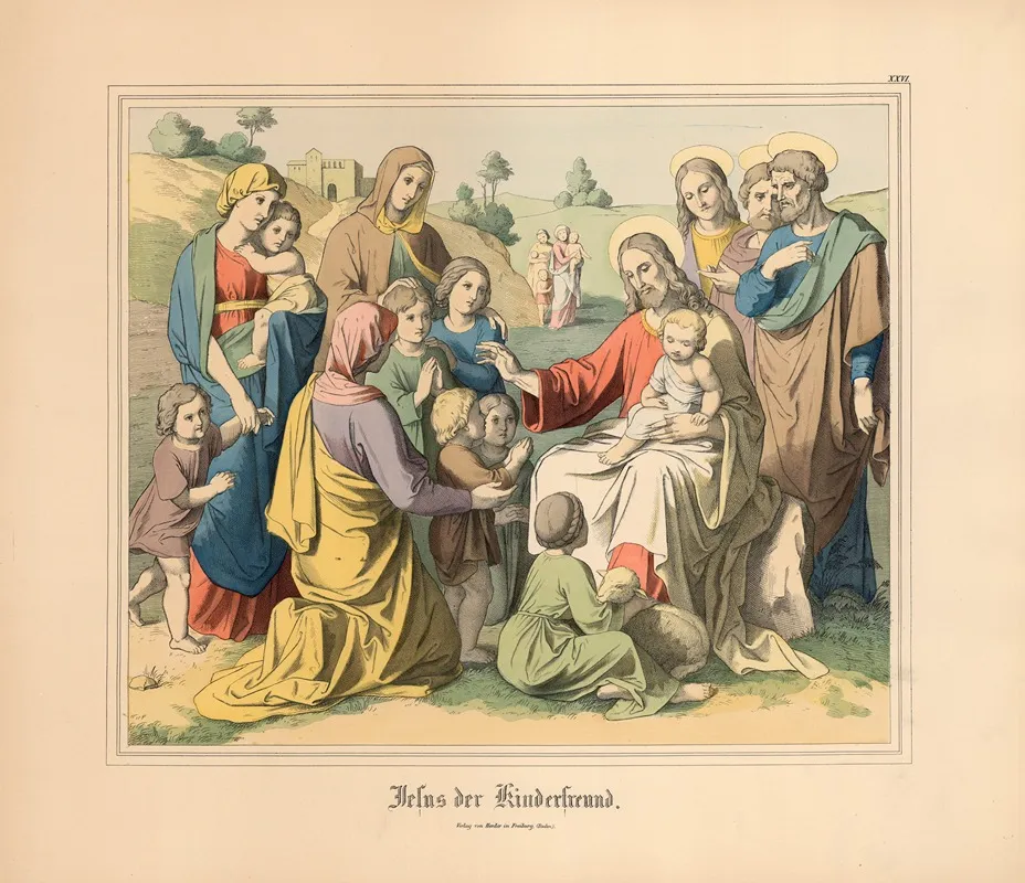 Jesus Der Kinderfreund Wall Art by Johann Nepomuk Heinemann - High-Resolution Digital Print