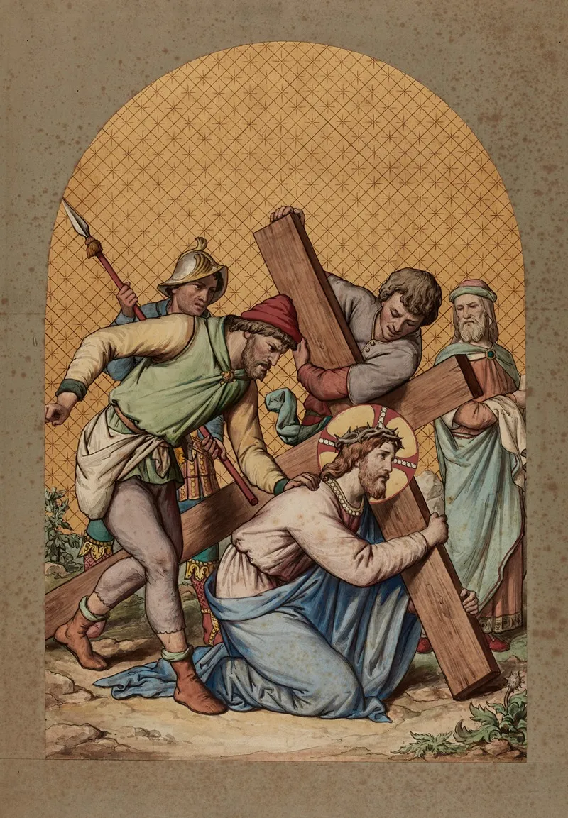 Jesus Falls Under The Weight Of His Cross Wall Art by Joseph Hussenot - High-Resolution Digital Print