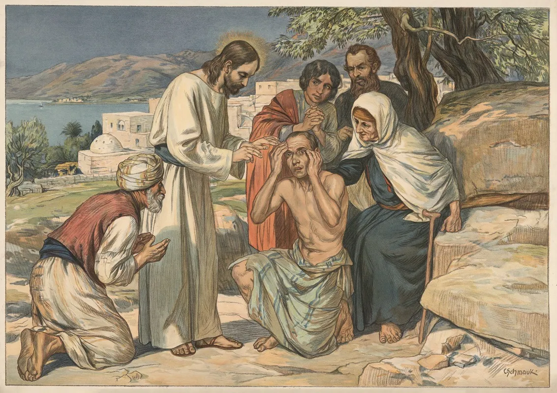 Jesus Heals The Blind Man Wall Art by Carl Schmauk - High-Resolution Digital Print