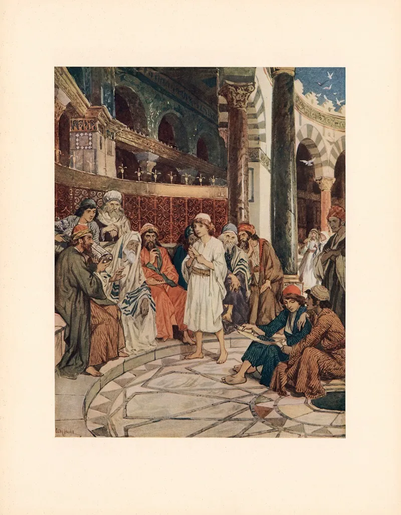 Jesus In The Temple Both Hearing And Answering Questions Wall Art by William Hole - High-Resolution Digital Print