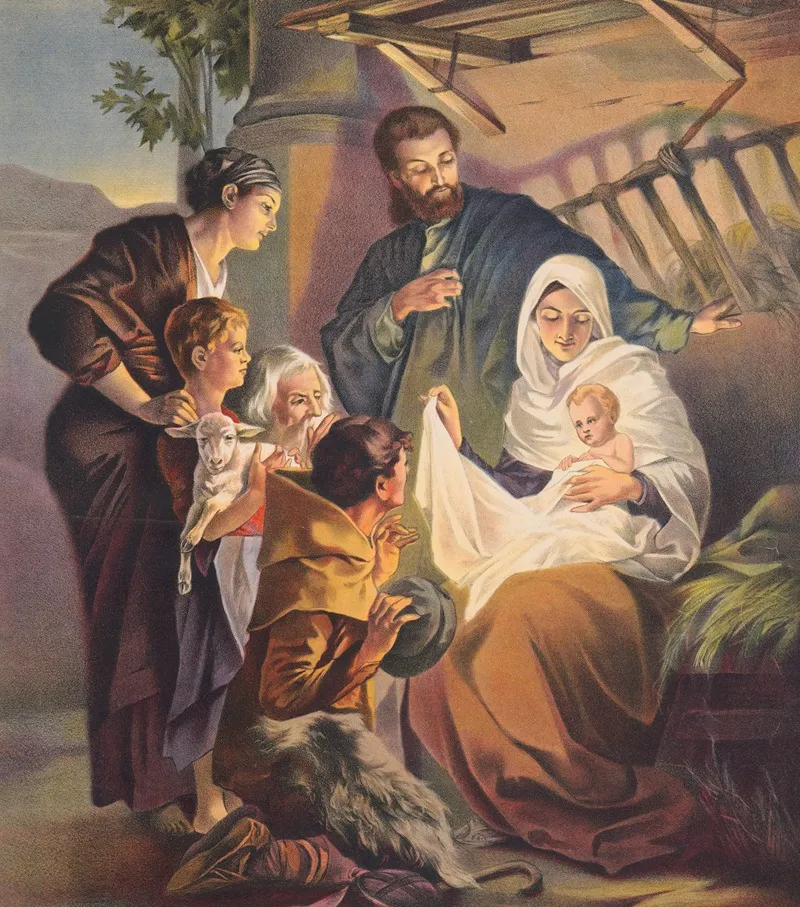 Jesus Laid In A Manger Wall Art by Stecher Litho. Co - High-Resolution Digital Print