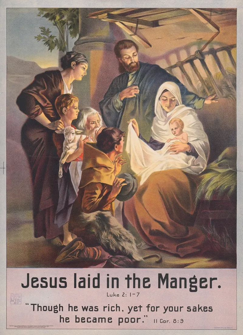 Jesus Laid In The Manger Wall Art by Stecher Litho. Co - High-Resolution Digital Print