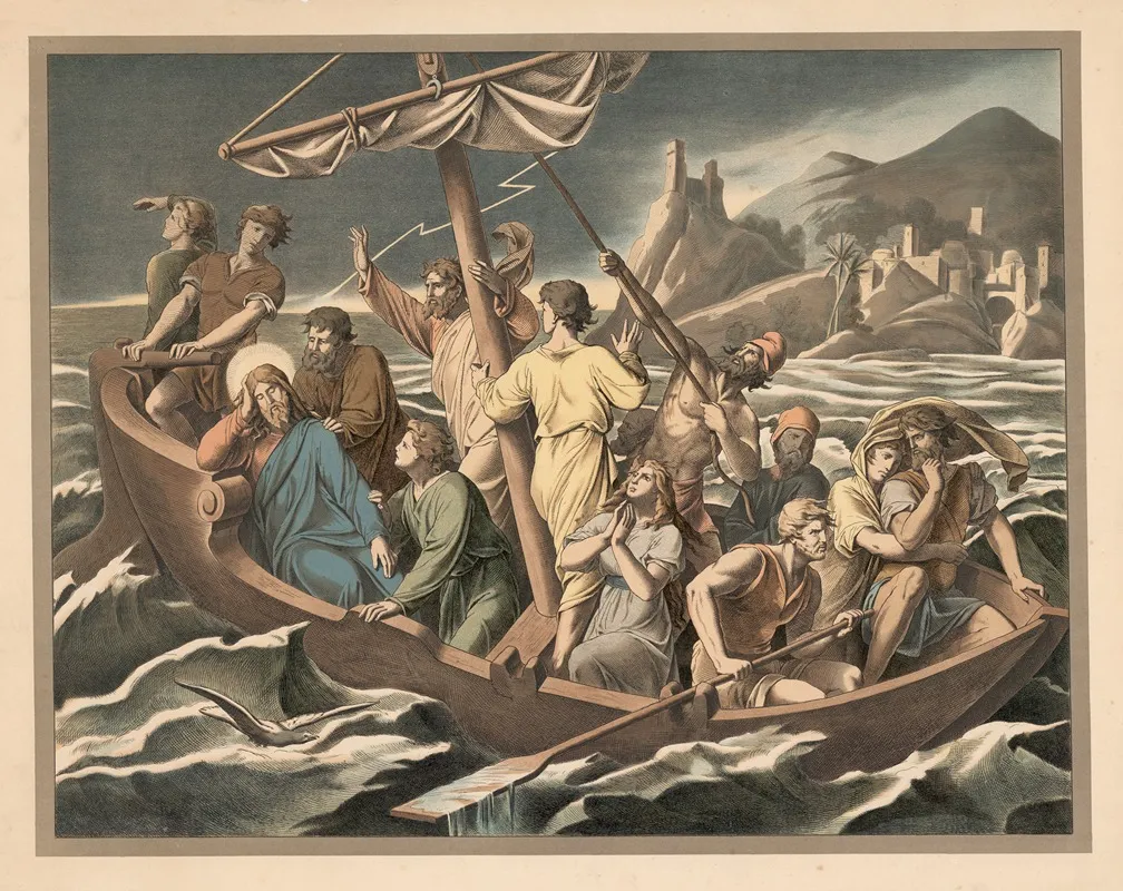 Jesus Sleeps During The Storm On The Lake Wall Art by Lith. Anstalt v. Müller & Eismann - High-Resolution Digital Print