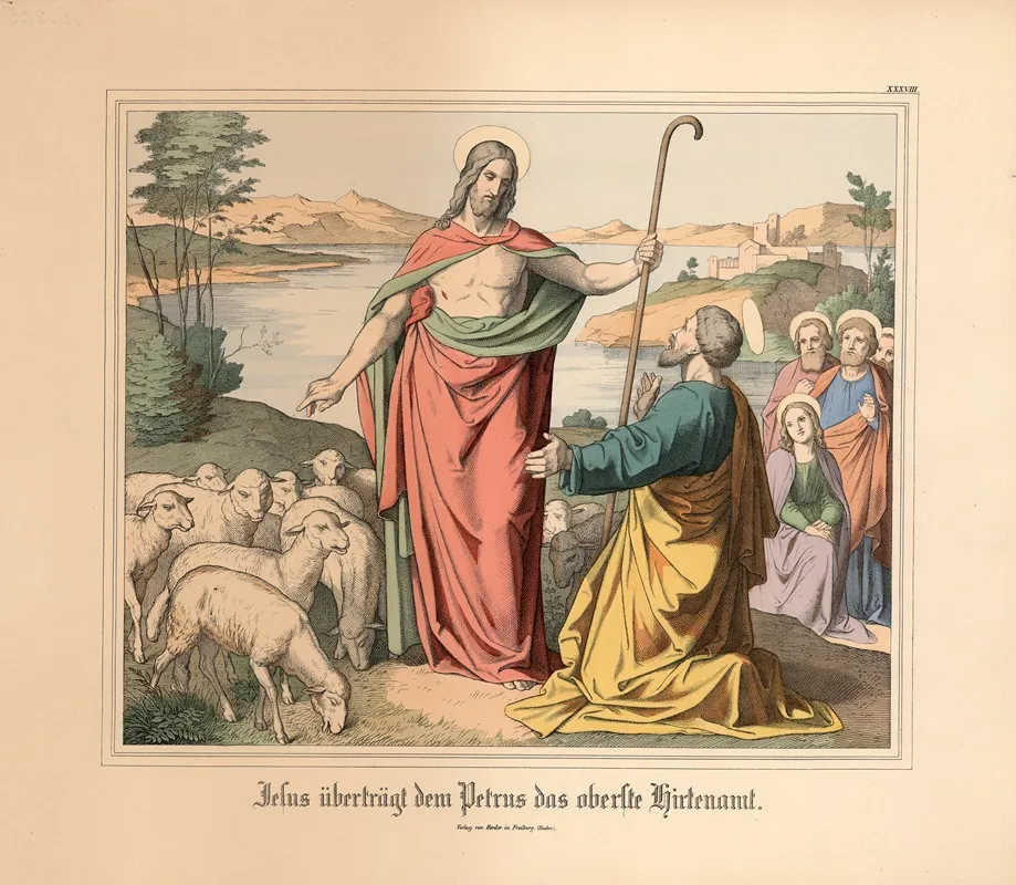 Jesus Ubertragt Dem Petrus Das Oberste Hirtenamt Wall Art by Johann Nepomuk Heinemann - High-Resolution Digital Print