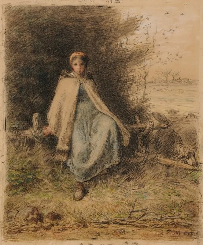 Jeune Bergere Assise Sur Une Barriere Wall Art by Jean-François Millet - High-Resolution Digital Print