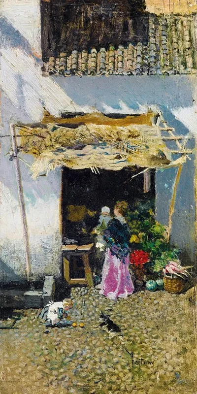 Jeune Femme A La Jupe Lilas Devant Une Echoppe De Legumes