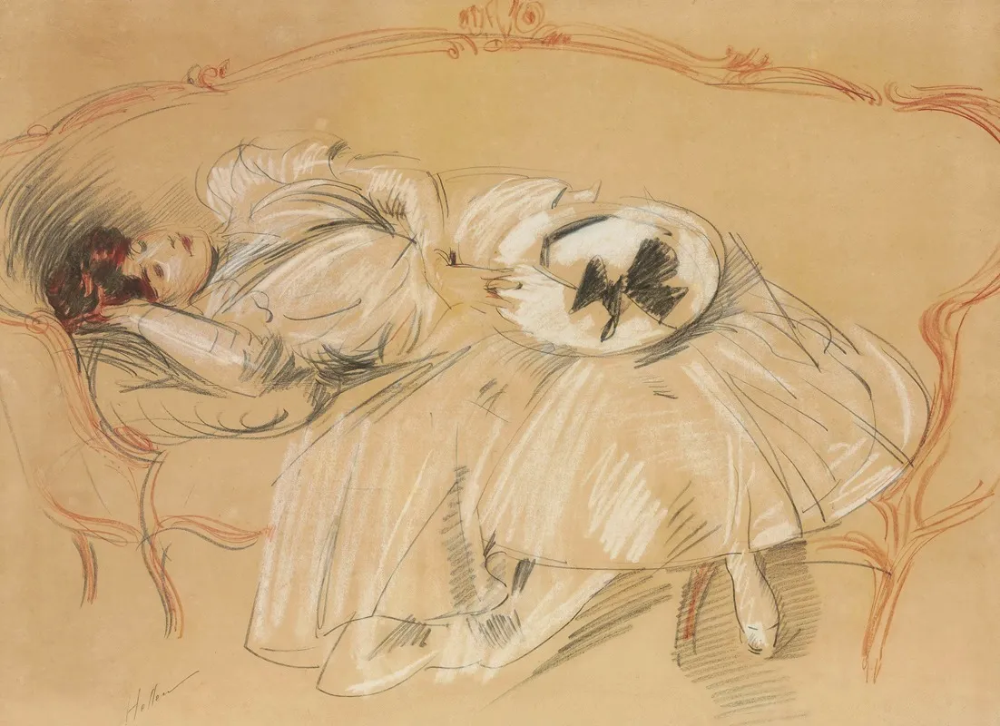 Jeune Femme Au Divan Wall Art by Paul César Helleu - Canvas Print