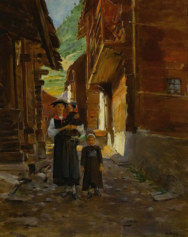 Jeune Femme Et Enfants Dans Un Paysage De Montagne Wall Art by Jean Béraud - Canvas Print