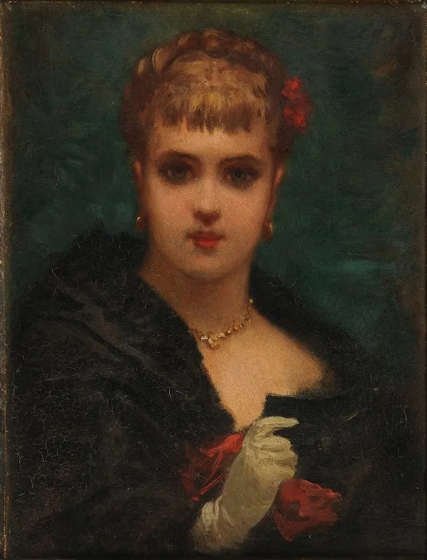 Jeune Femme Tenant Un Masque Wall Art by Edmond Hébert - High-Resolution Digital Print