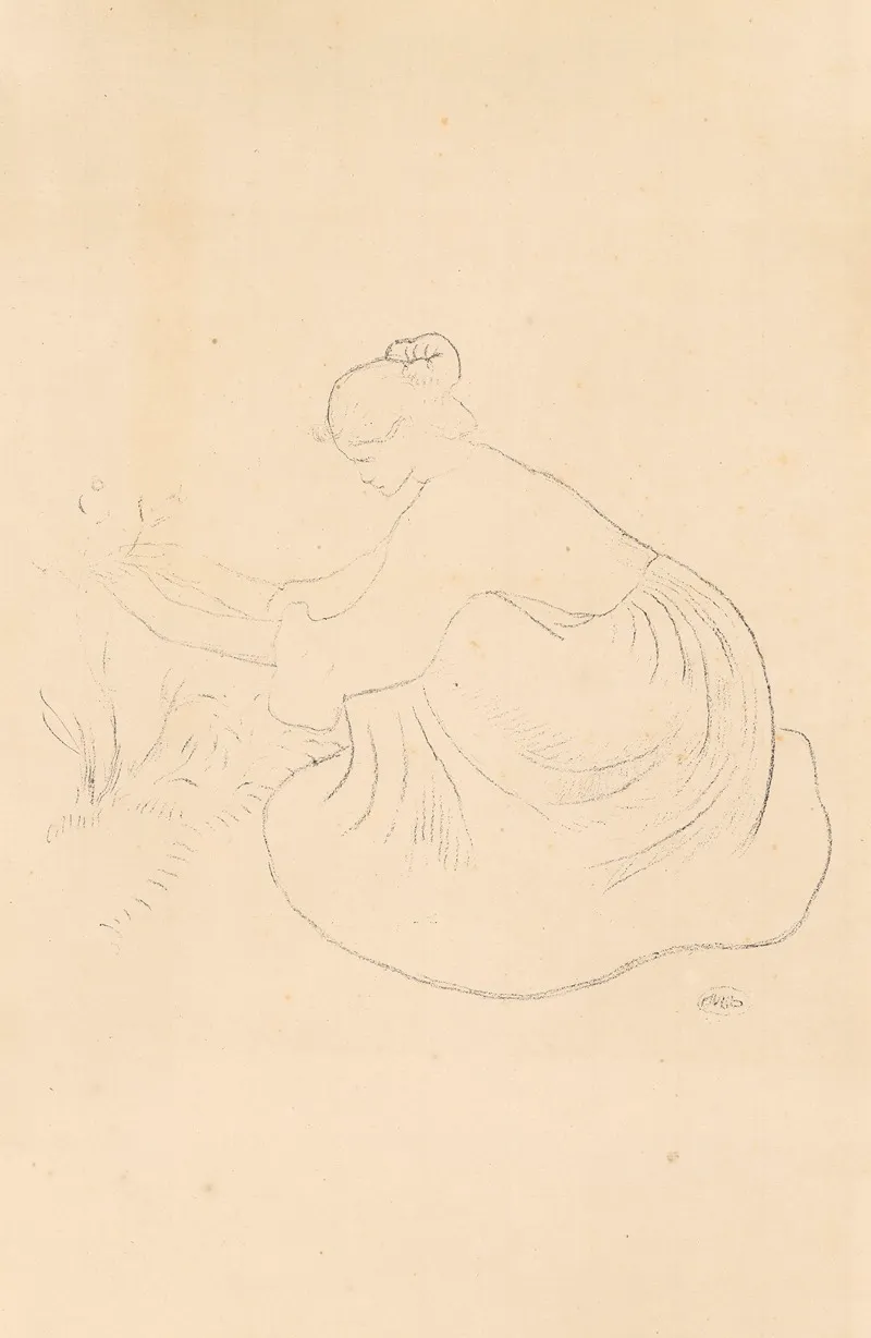 Jeune Fille Accroupie Cueillant Des Fleurs