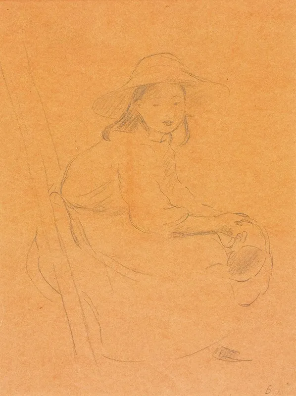 Jeune Fille Assis Sur Une Echelle