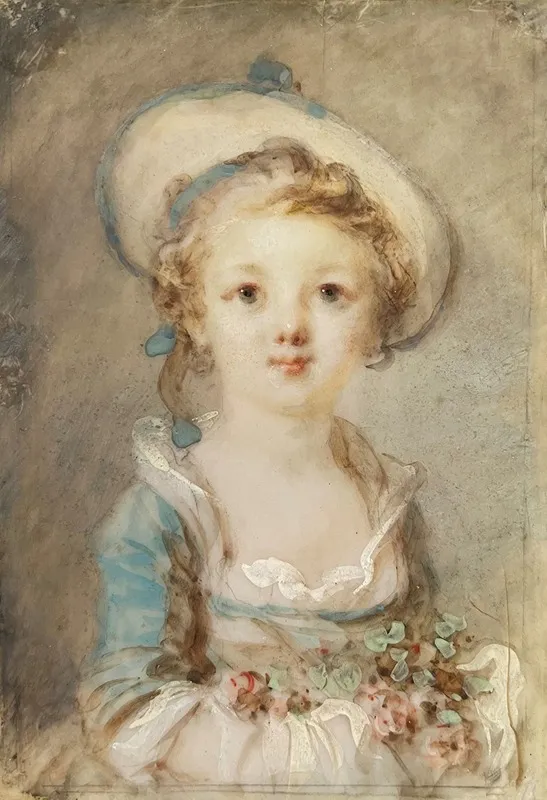 Jeune Fille Au Chapeau Et Au Bouquet De Fleurs Wall Art by Marie-Anne Fragonard - High-Resolution Digital Print