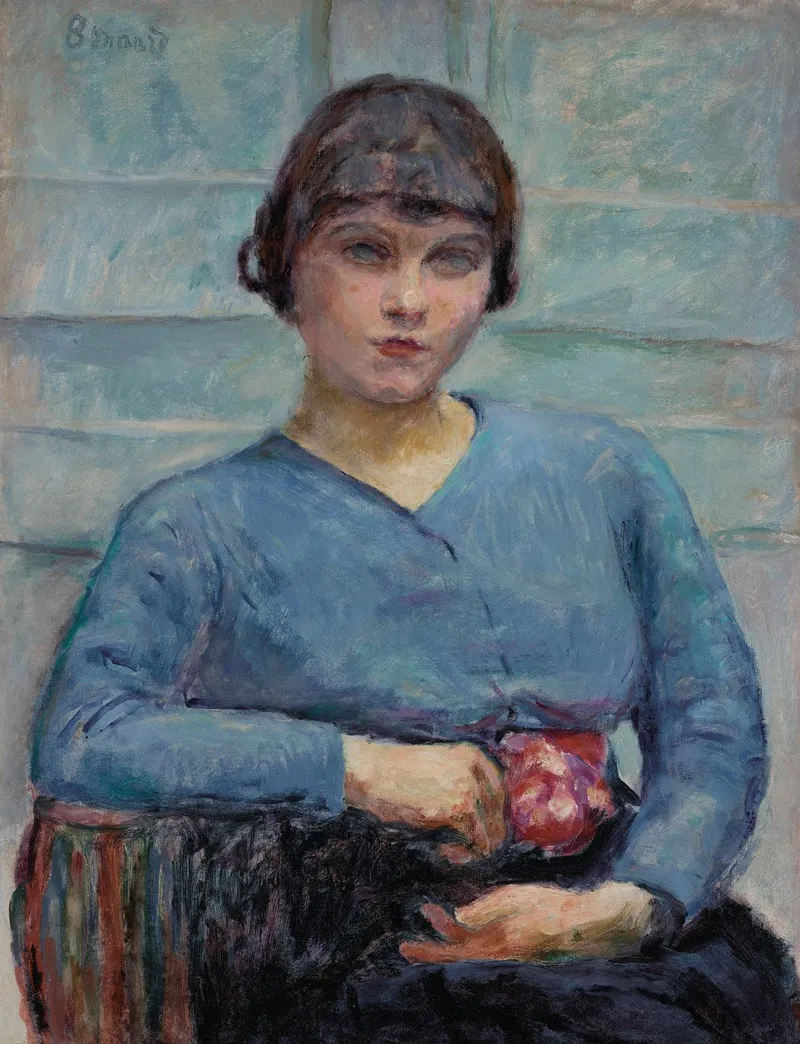 Jeune Fille En Bleu A La Rose Wall Art by Pierre Bonnard - High-Resolution Digital Print