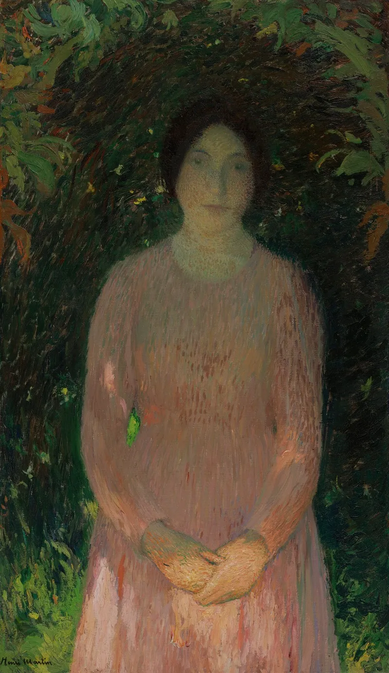 Jeune Fille En Rose Sous Une Voute De Feuillage Wall Art by Henri Martin - High-Resolution Digital Print