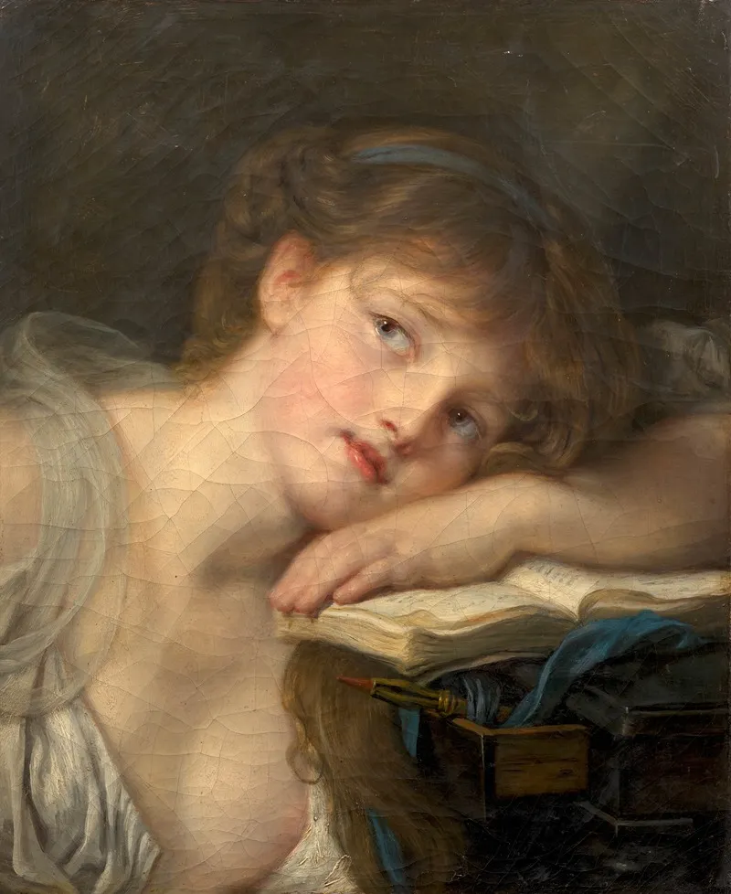 Jeune Fille Pensive La Liseuse Wall Art by Jean-Baptiste Greuze - High-Resolution Digital Print