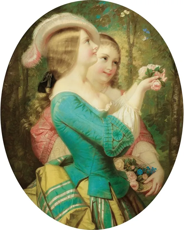 Jeunes Filles A Lombrelle Dans Un Jardin Wall Art by Constant-Joseph Brochart - High-Resolution Digital Print