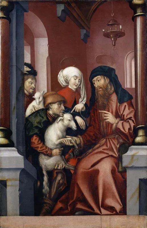 Joachim And Anne Choosing A Lamb For Sacrifice Wall Art by Hans Fries - High-Resolution Digital Print