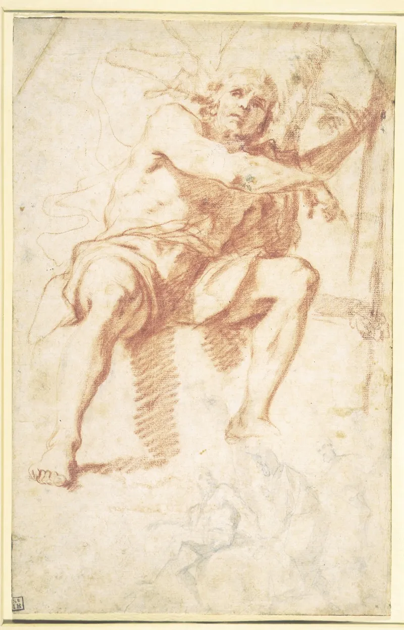Johannes Doberen Siddende Og Studie Af Johannes Doberen Med To Apostle Wall Art by Mattia Preti - High-Resolution Digital Print