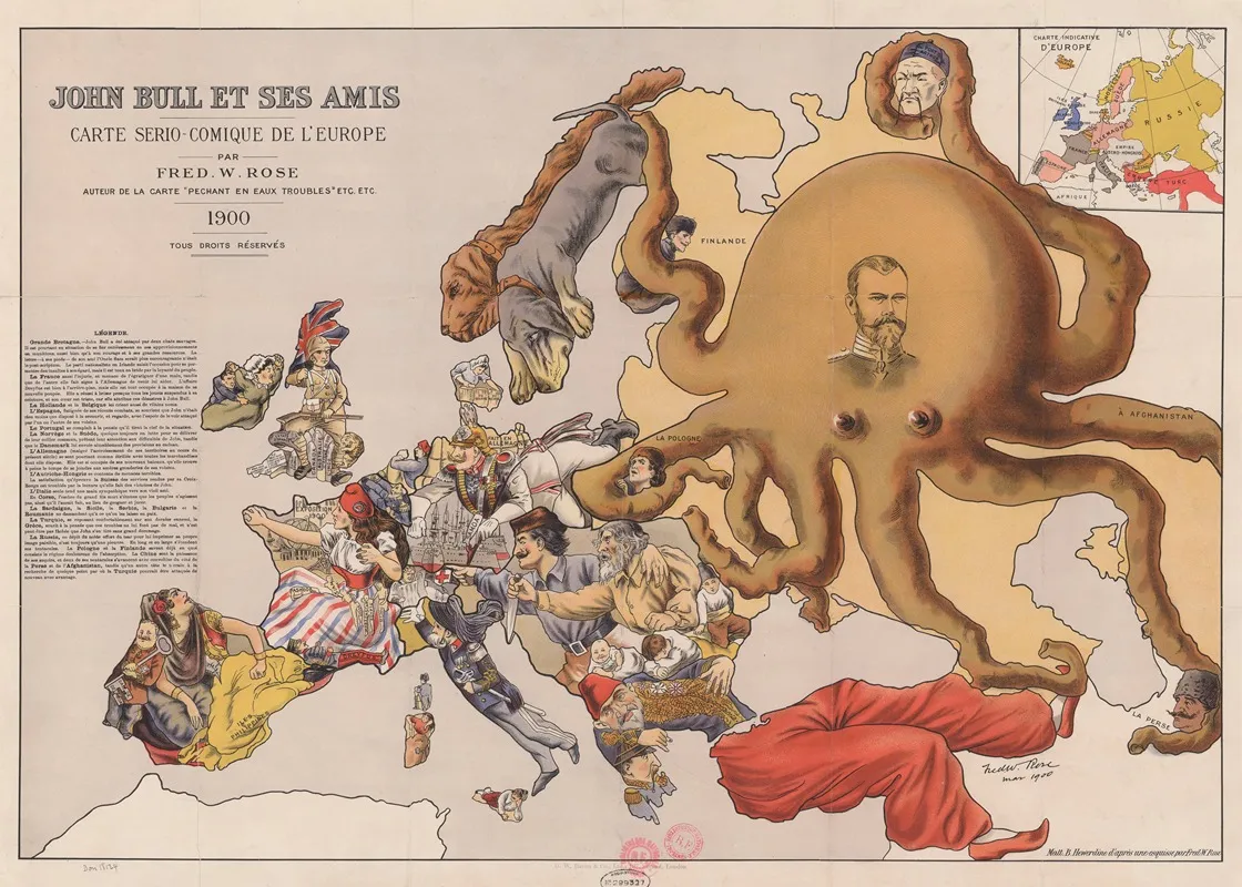 John Bull Et Ses Amis Carte Serio Comique De Leurope Wall Art by Frederick William Rose - High-Resolution Digital Print