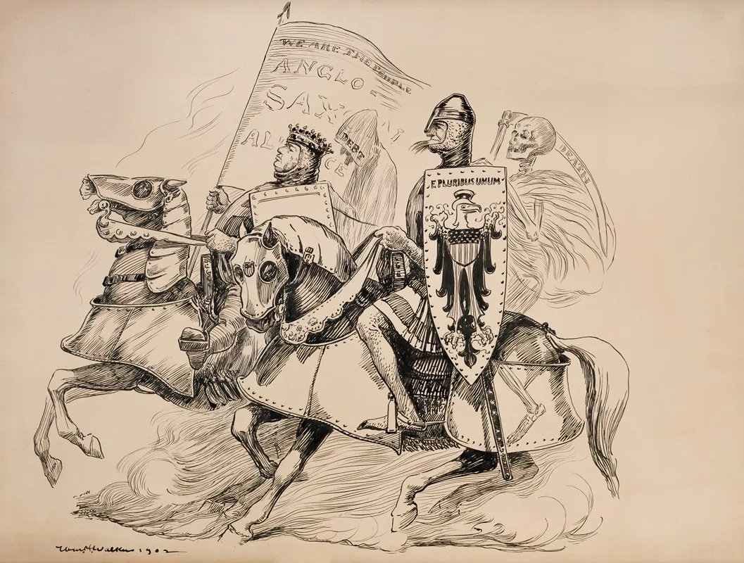 John Bull Great Britain And Uncle Sam Ride Into Battle In Medieval Armor