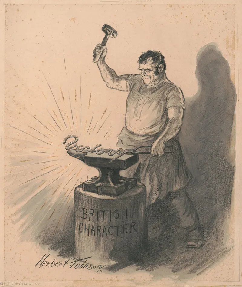 John Bull Pounding Out A British Victory Wall Art by Herbert Johnson - High-Resolution Digital Print