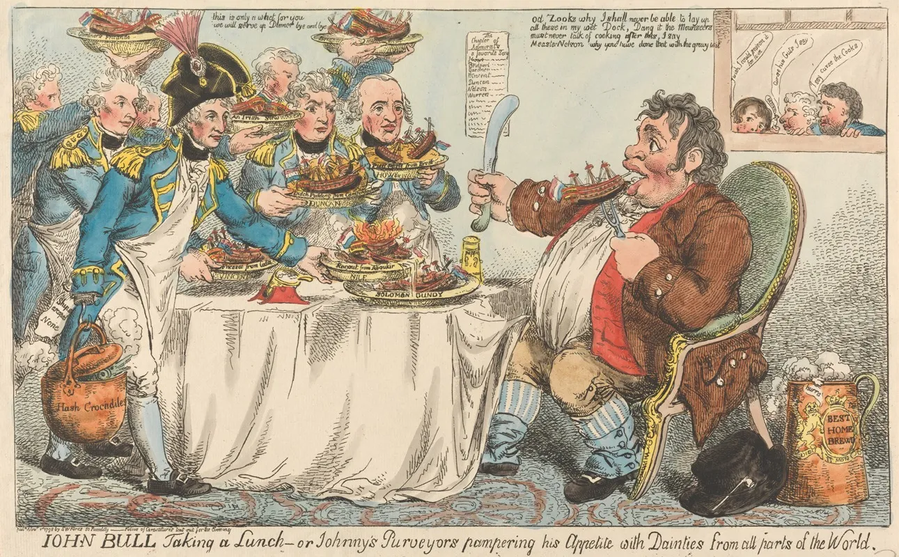 John Bull Taking A Lunch Or Johnnys Purveyors Pampering His Appetite With Dainties From All Parts Of The World