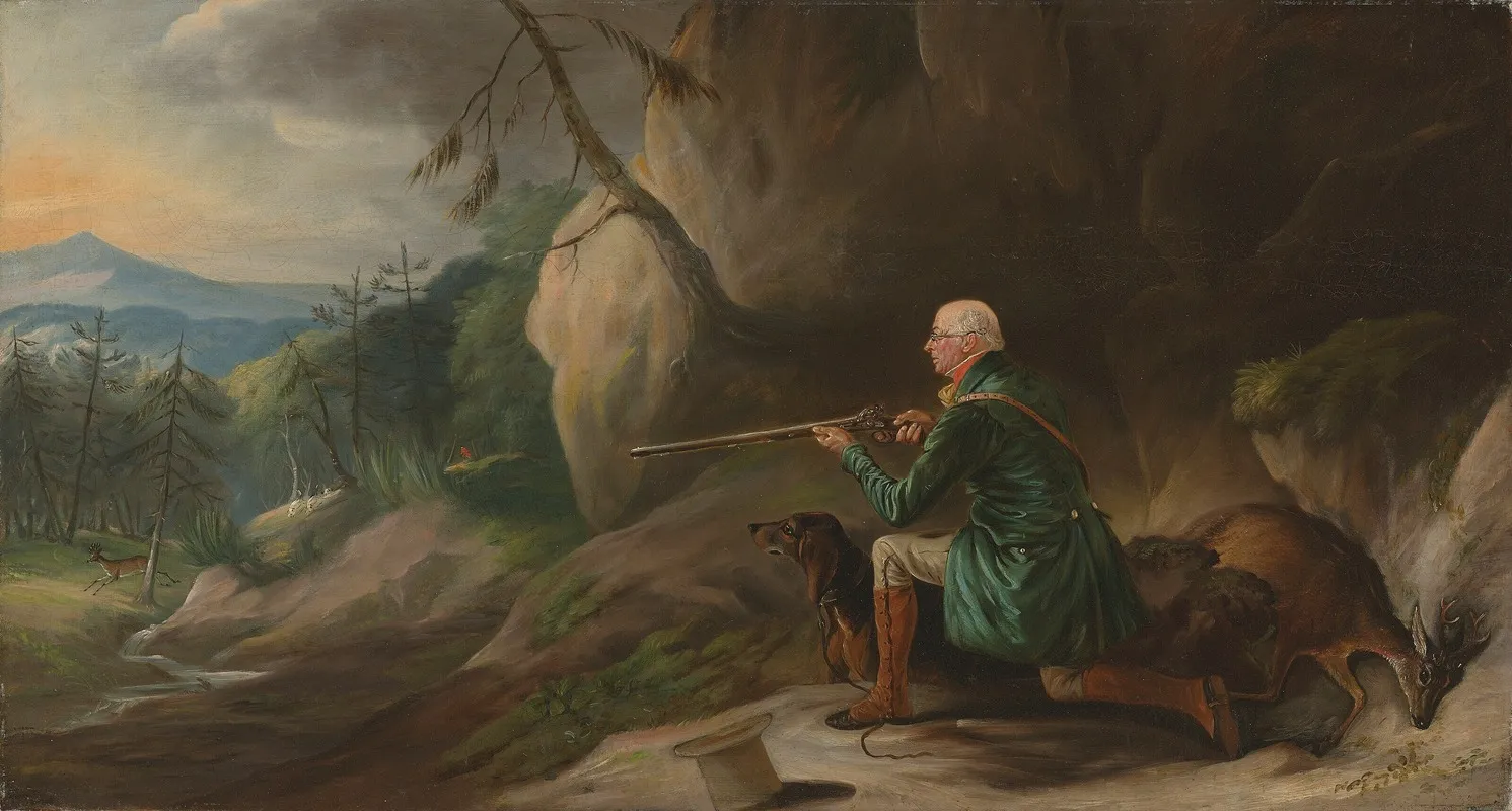 John Henry Bucklitch Lord Kintores Keeper Stalking Roebuck At Keith Hall Wall Art by John Ferneley - High-Resolution Digital Print