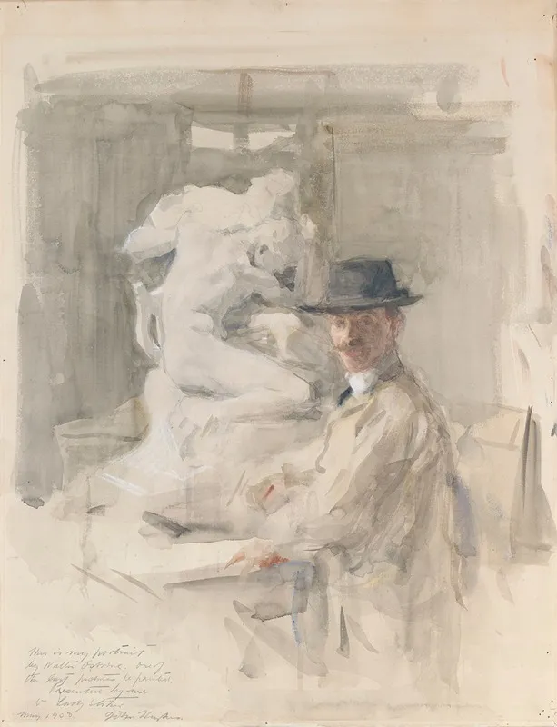 John Hughes 1865 1941 Sculptor Against His Sculpture Of Orpheus And Euridice