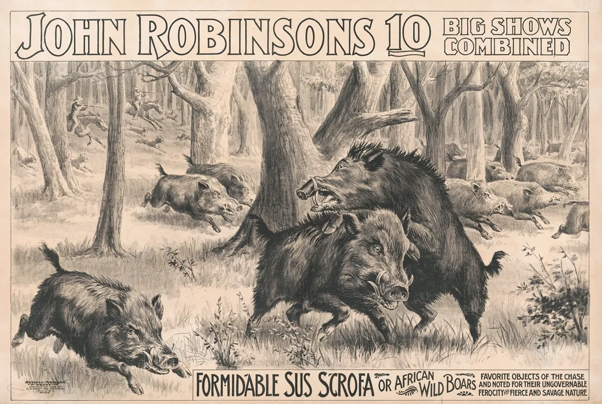John Robinsons 10 Big Shows Combined Formidable Sus Scrofa Or African Wild Boars Wall Art by Russell, Morgan & Co. - High-Resolution Digital Print