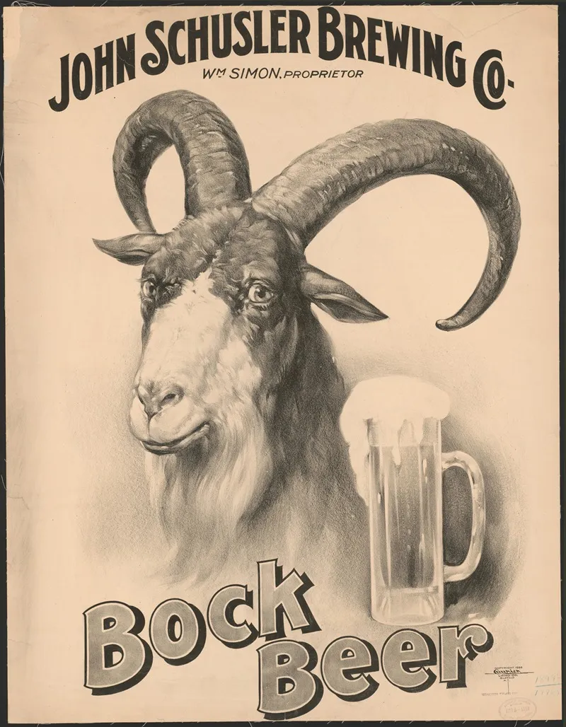 John Schusler Brewing Co Wm Simon Proprietor Bock Beer Wall Art by Courier Litho. Co. - High-Resolution Digital Print