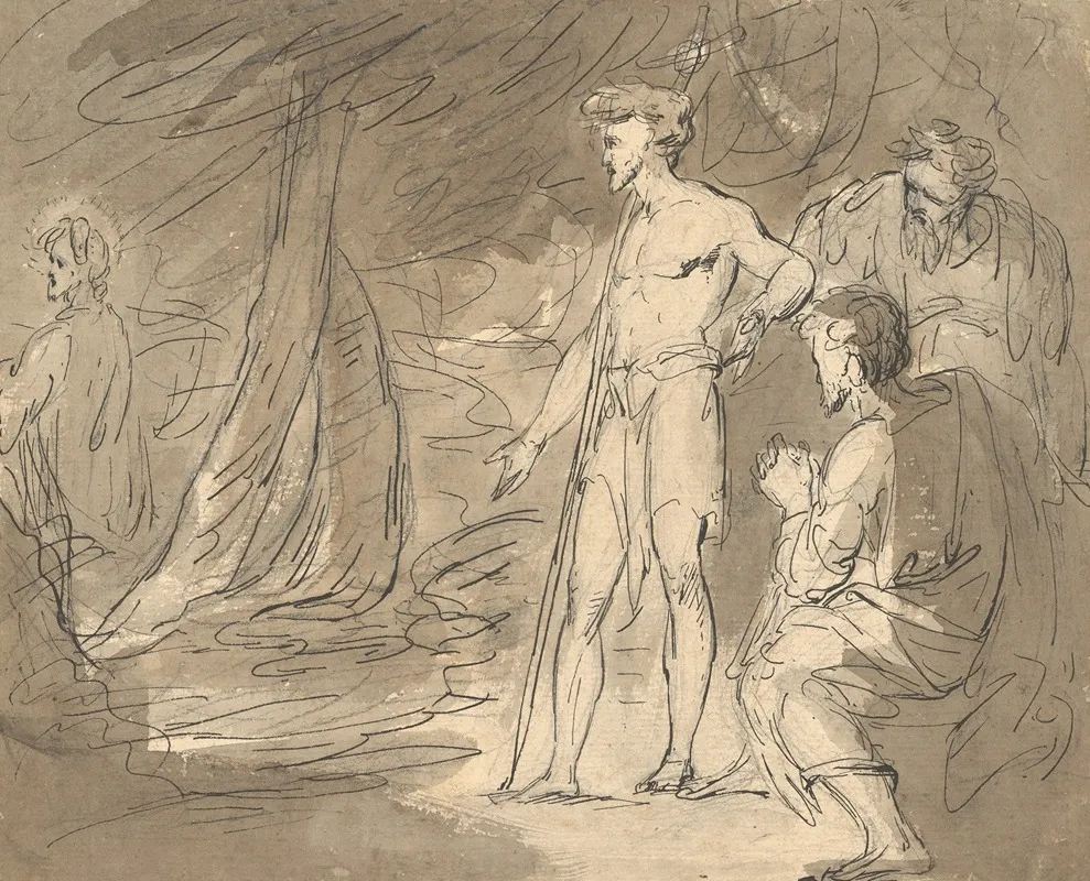 John The Baptist And Two Men With Christ