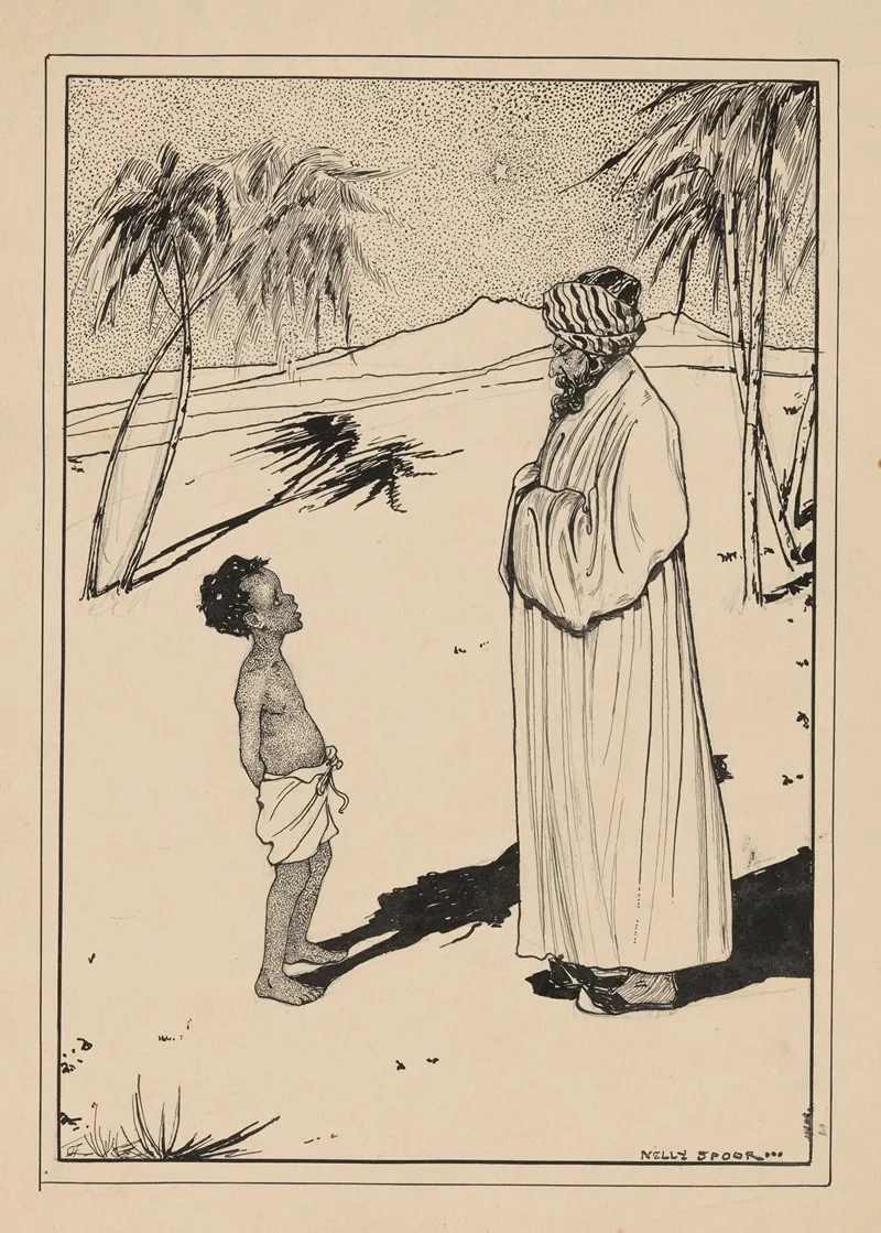 Jongen En Man Met Tulband In Een Woestijnlandschap