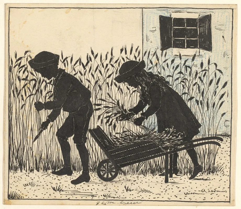 Jongen En Meisje Plukken Rietstengels