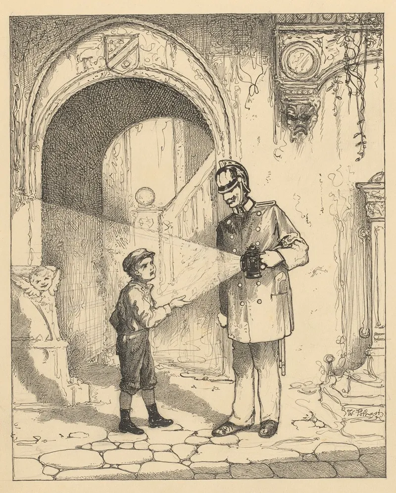 Jongen En Politieman Op Een Straat Wall Art by Willem Pothast - High-Resolution Digital Print