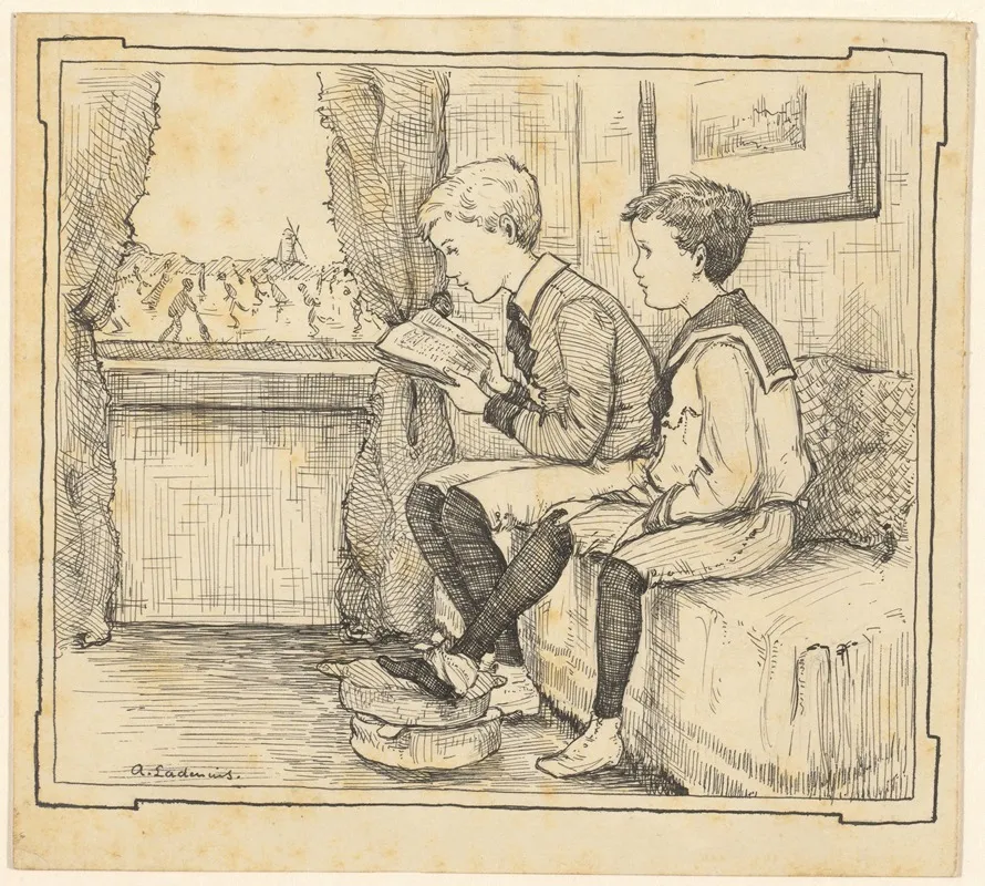 Jongen Leest Voor Op Een Bank