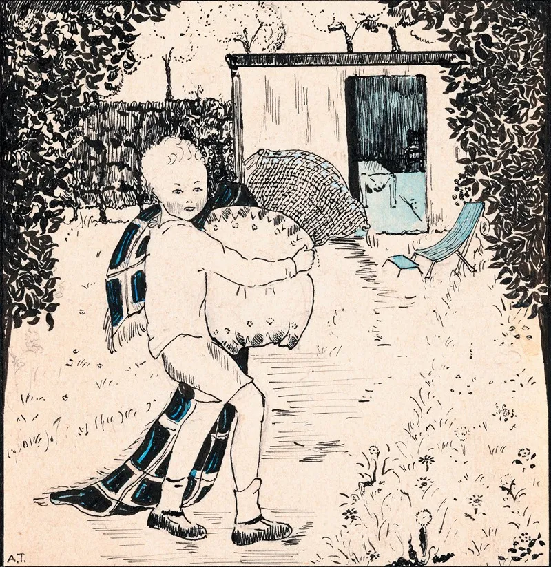 Jongen Met Kussens En Deken In Een Tuin Wall Art by A. Tinbergen - High-Resolution Digital Print