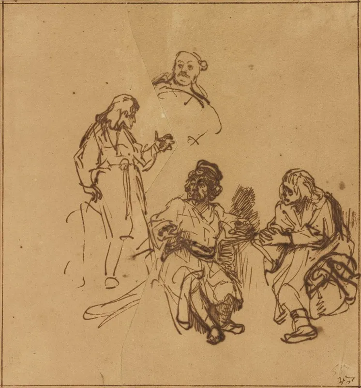 Joseph In Prison Interpreting The Dreams Of Pharoahs Baker And Butler Wall Art by Rembrandt van Rijn - High-Resolution Digital Print