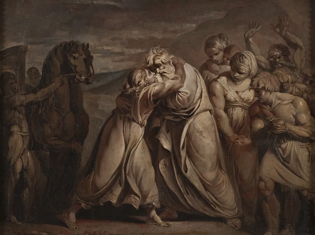 Joseph Meets His Father Jacob In The Desert Wall Art by Jean-Antoine Julien de Parme - High-Resolution Digital Print