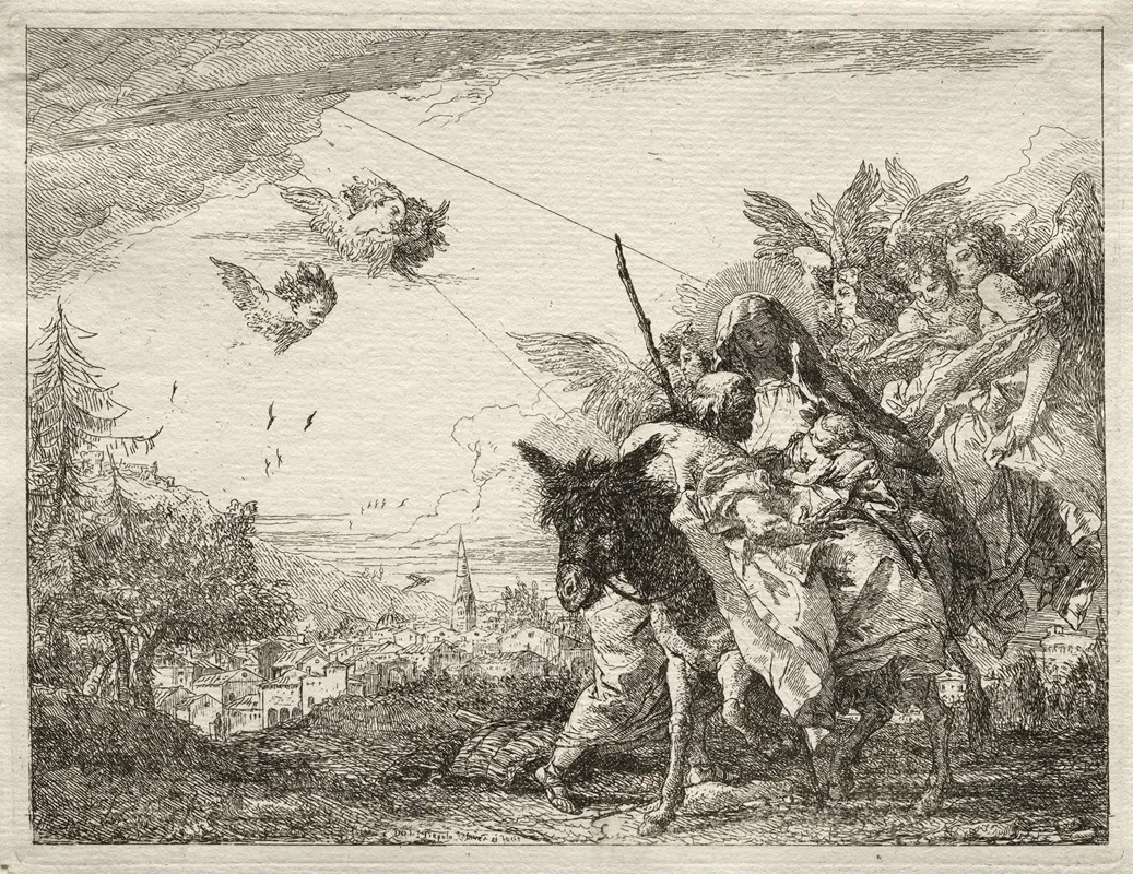 Joseph Pausing To Gaze At The Infant Christ Wall Art by Giovanni Domenico Tiepolo - High-Resolution Digital Print