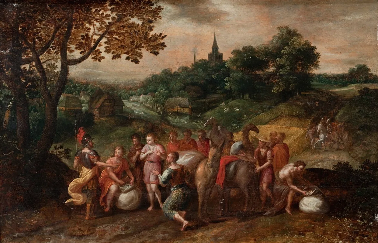 Josephs Brothers On Their Way To Buy Grain In Egypt In A Wooded Landscape Wall Art by School of Hans Jordaens III - High-Resolution Digital Print