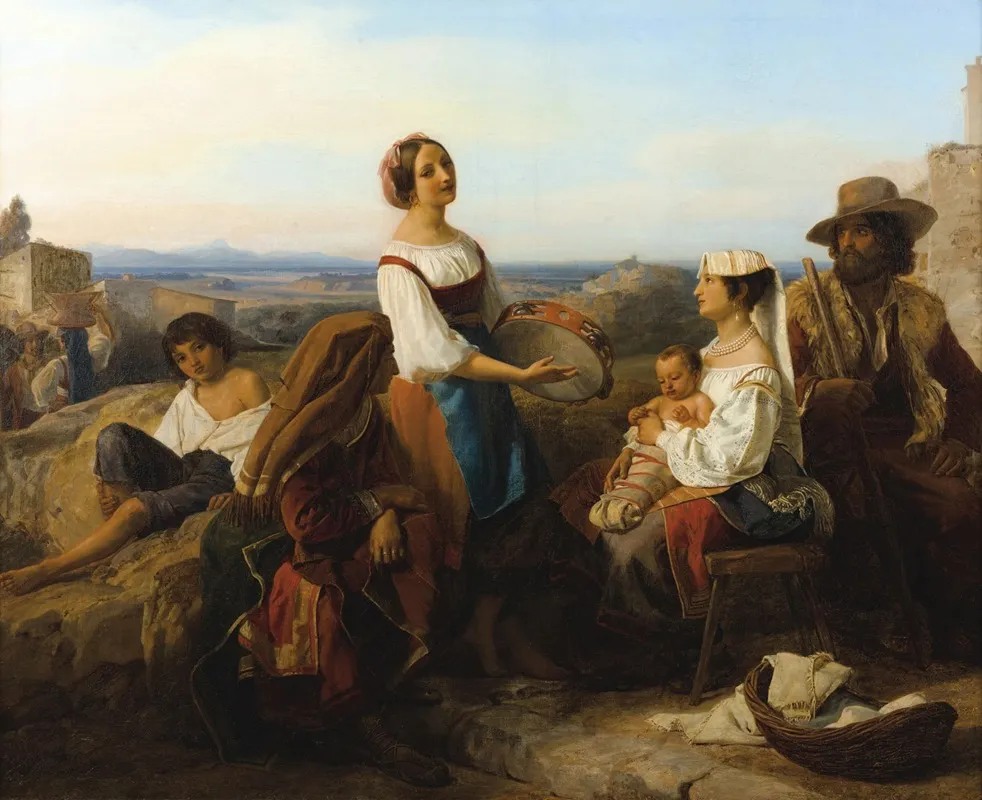 Joueuse De Tambourin Dans La Campagne Romaine Wall Art by Friedrich-August Bouterwek - High-Resolution Digital Print