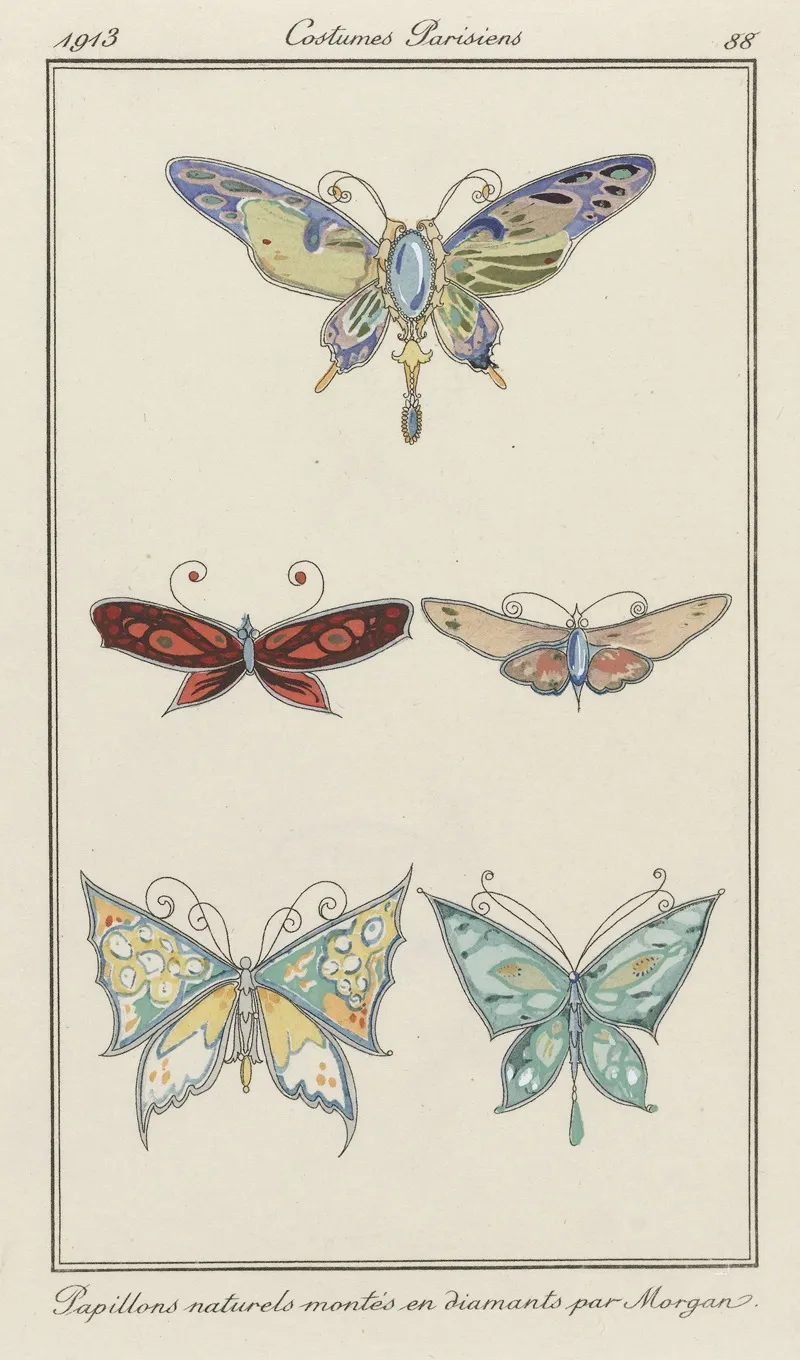 Journal Des Dames Et Des Modes Costumes Parisiens 1913 No 88 Papillons Naturels Montes
