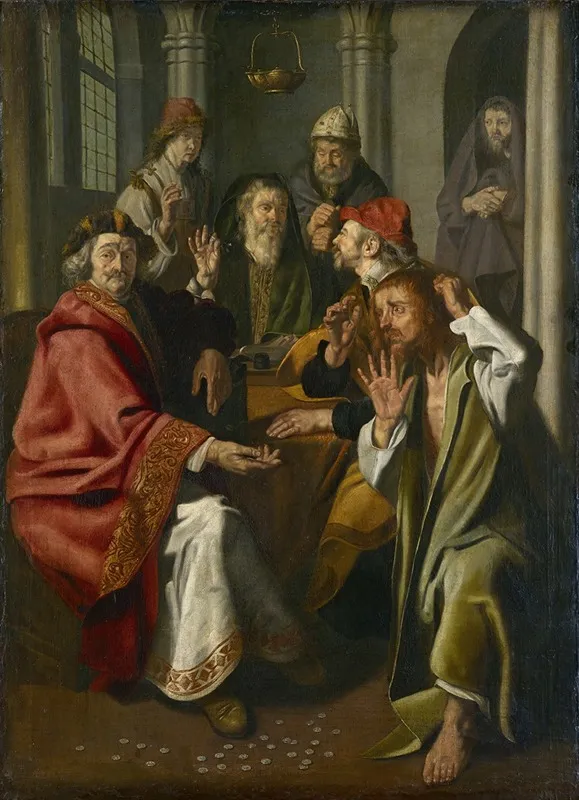 Judas Returning The Pieces Of Silver Wall Art by Jan Woutersz. - High-Resolution Digital Print